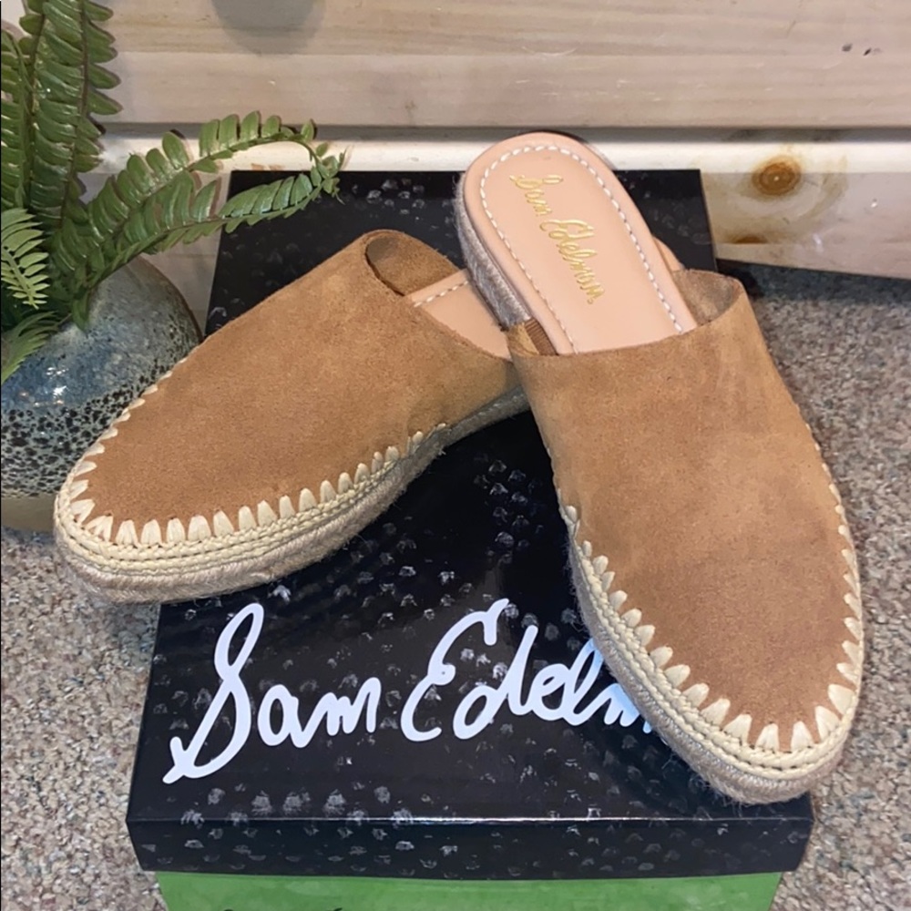 🆕 Sam Edelman Shoes Brown Suede & Natural Colored Jute & Crochet Detail
